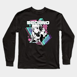 TECHNO - Y2K Anime (White/teal/pink) Long Sleeve T-Shirt